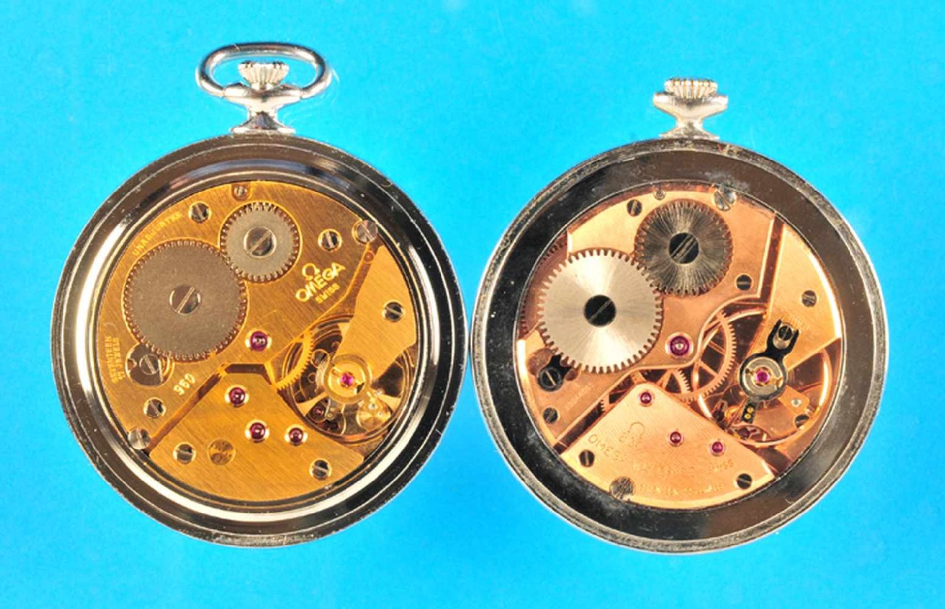 Bundle with 2 metal pocket watches, OmegaKonvolut mit 2 Metalltaschenuhren, Omega, 1 mit schwarzem - Bild 2 aus 2