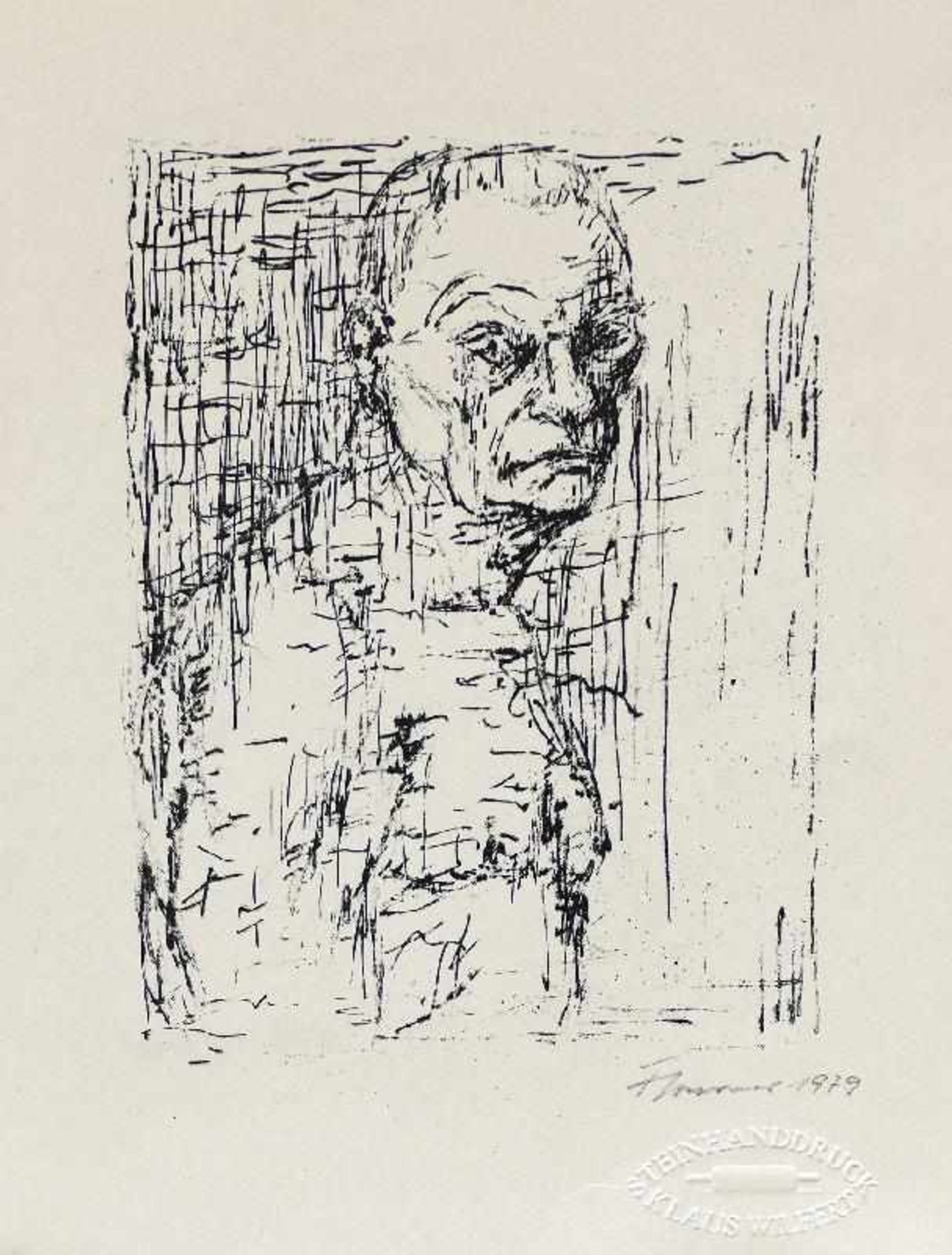 Cremer, Fritz (Arnsberg/Ruhr 1906 - 1993 Berlin)Selbstbildnis mit freier BrustLithographie, 1979,