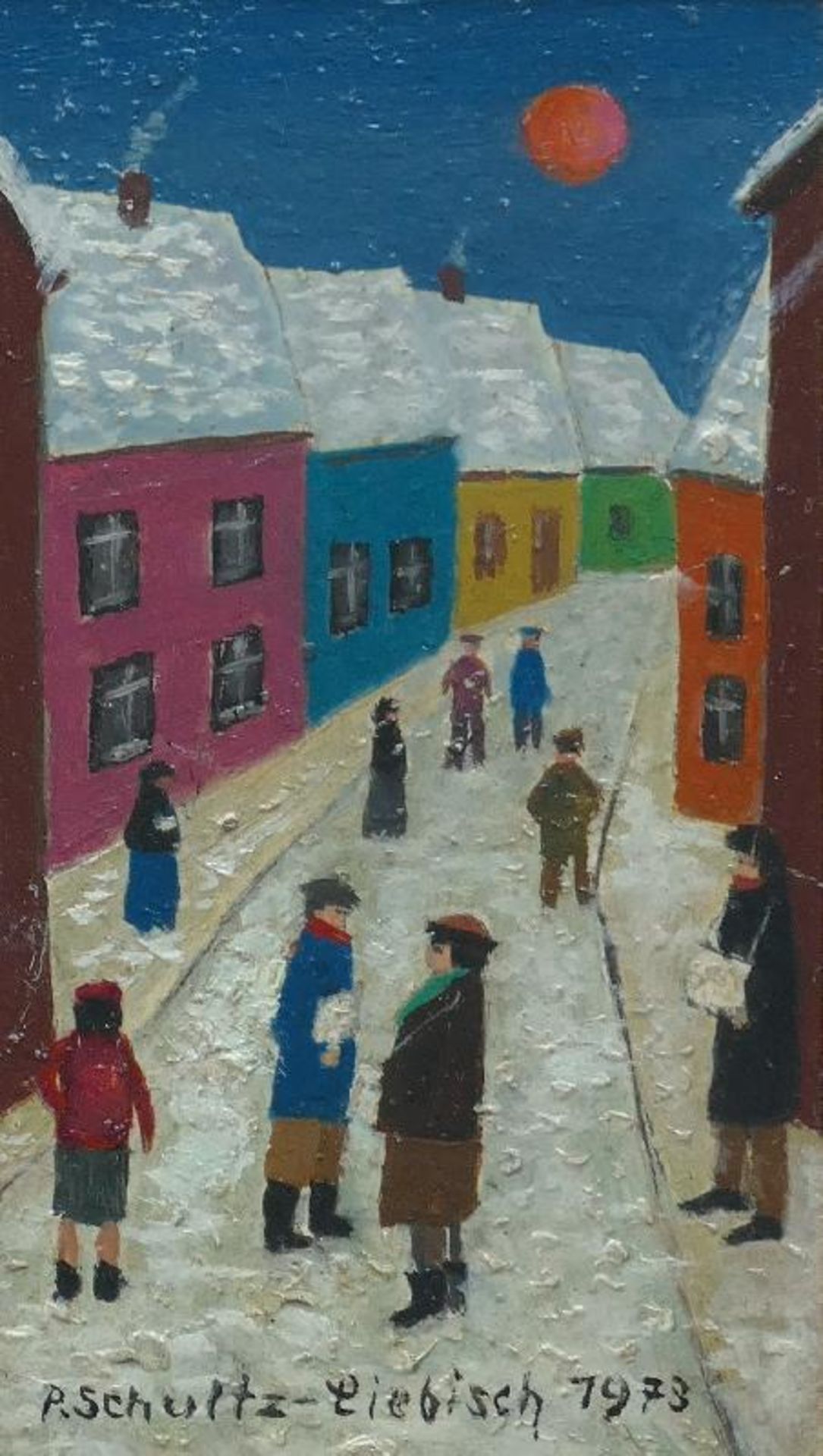 Schultz-Liebisch, Paul (Berlin 1905 - 1996 Berlin)(Straße im Winter)Ölfarben auf Malkarton, 1973,