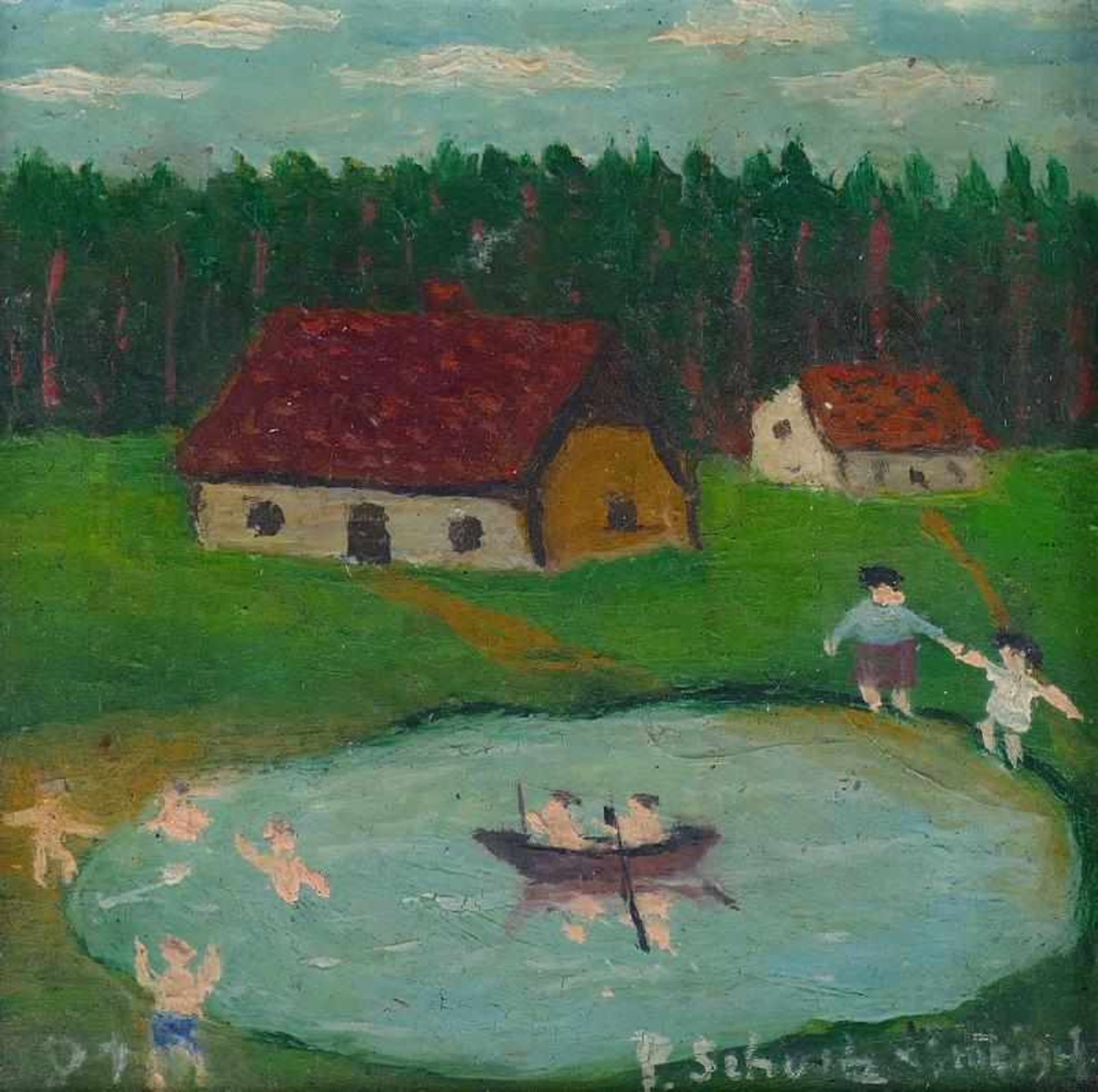 Schultz-Liebisch, Paul (Berlin 1905 - 1996 Berlin) (Sommerfreuden am Dorfteich)Ölfarben auf festem