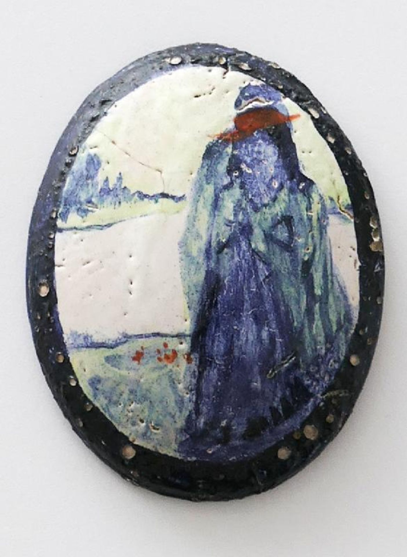 Ebert, Albert (Halle/Saale 1906 - 1976 Halle/Saale) (Frau mit rotem Hut)Bemaltes Keramikmedaillon,