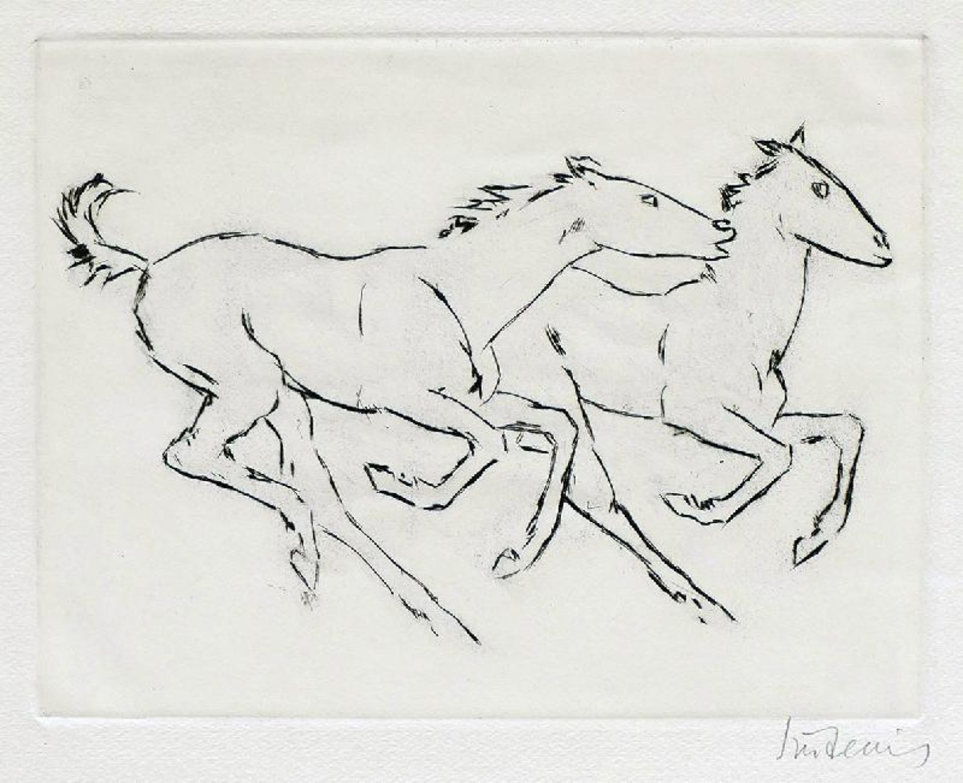 Sintenis, Renée (Glatz 1888 - 1965 Berlin)Galoppierende PferdeRadierung, 168 x 215, sign. In sehr
