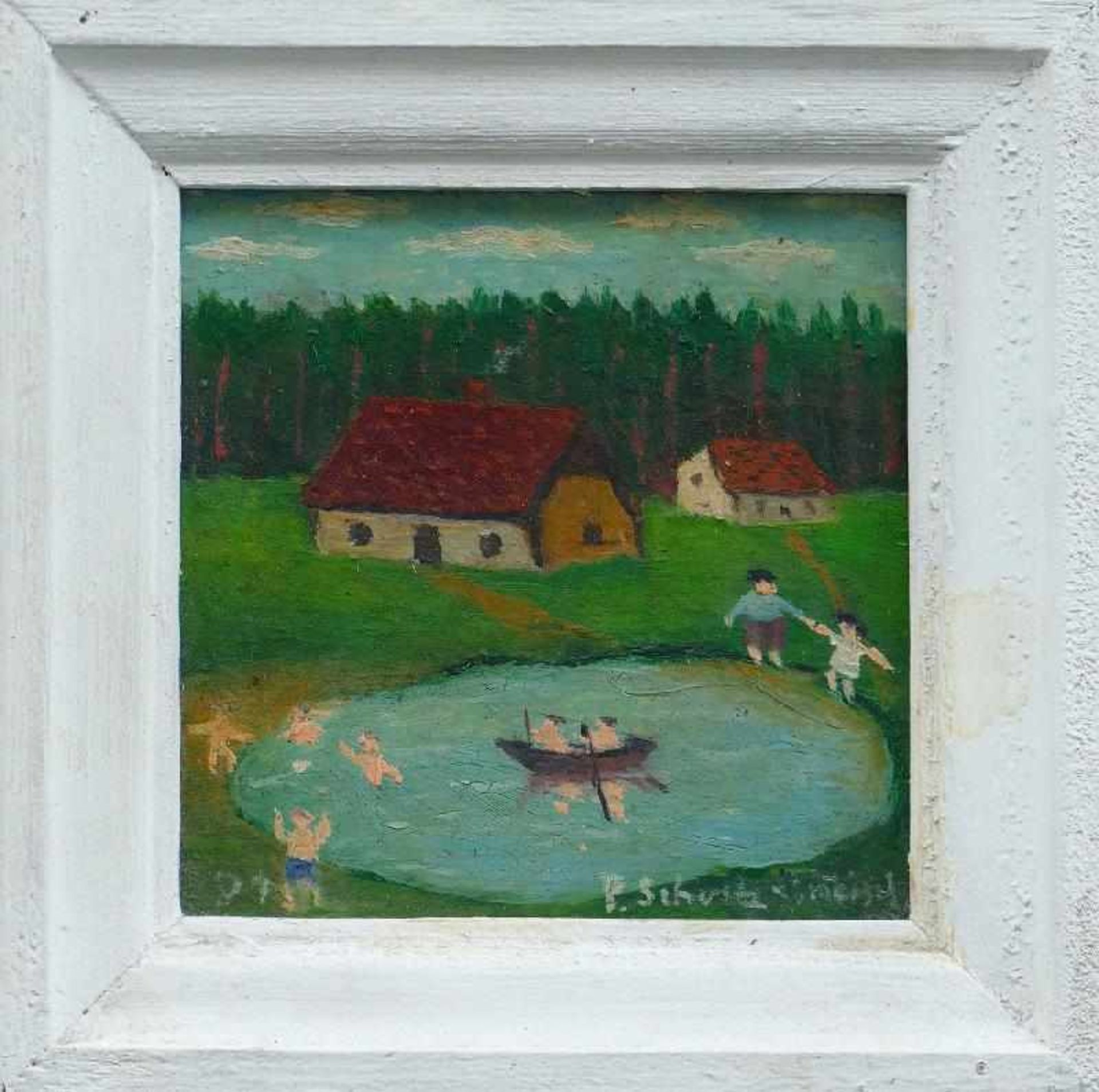 Schultz-Liebisch, Paul (Berlin 1905 - 1996 Berlin) (Sommerfreuden am Dorfteich)Ölfarben auf festem - Bild 2 aus 2