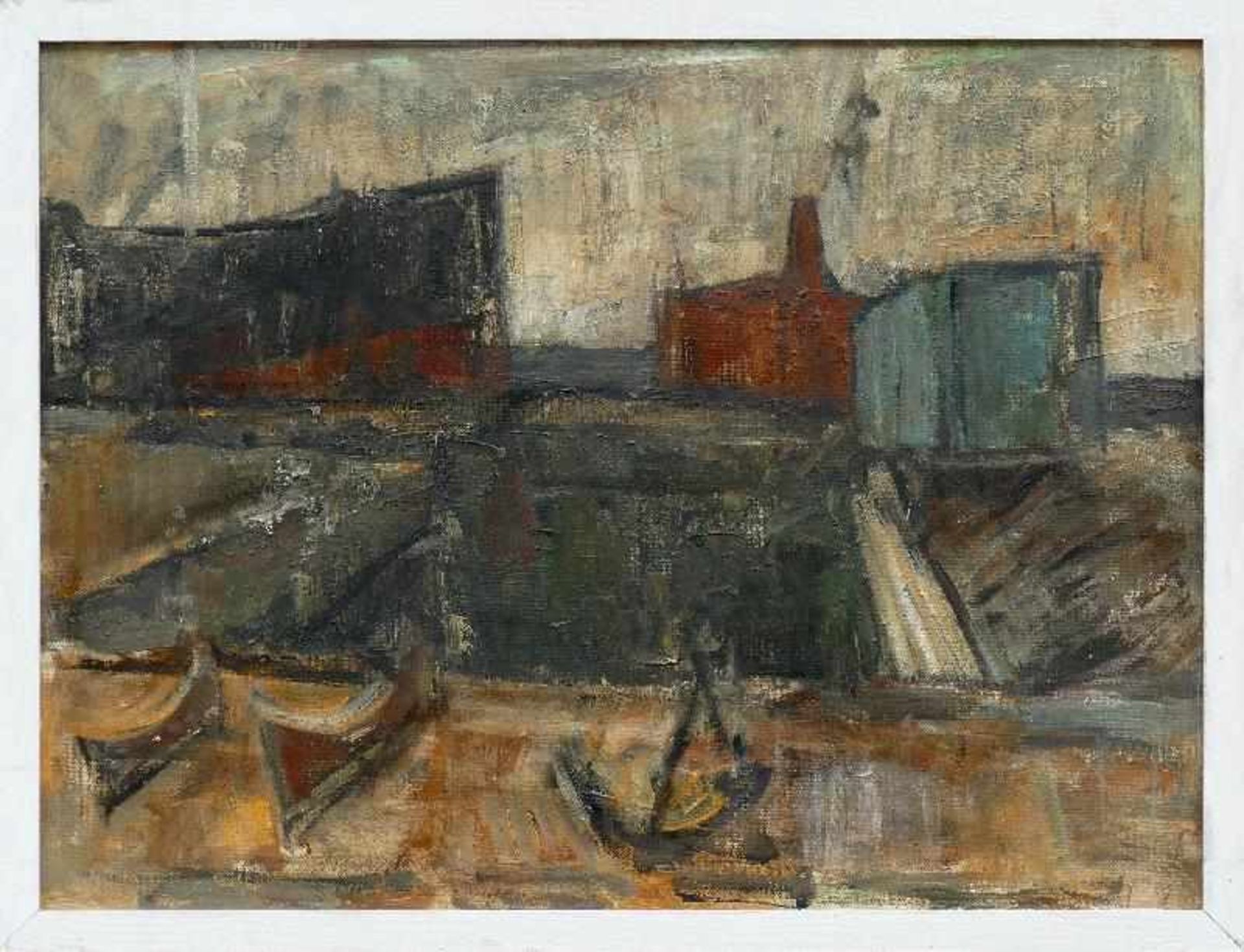 Böttcher, Manfred (Oberdorla/Thüringen 1933 - 2001 Berlin)(Im Hafen)Ölfarben auf Hartfaserplatte, - Bild 2 aus 2