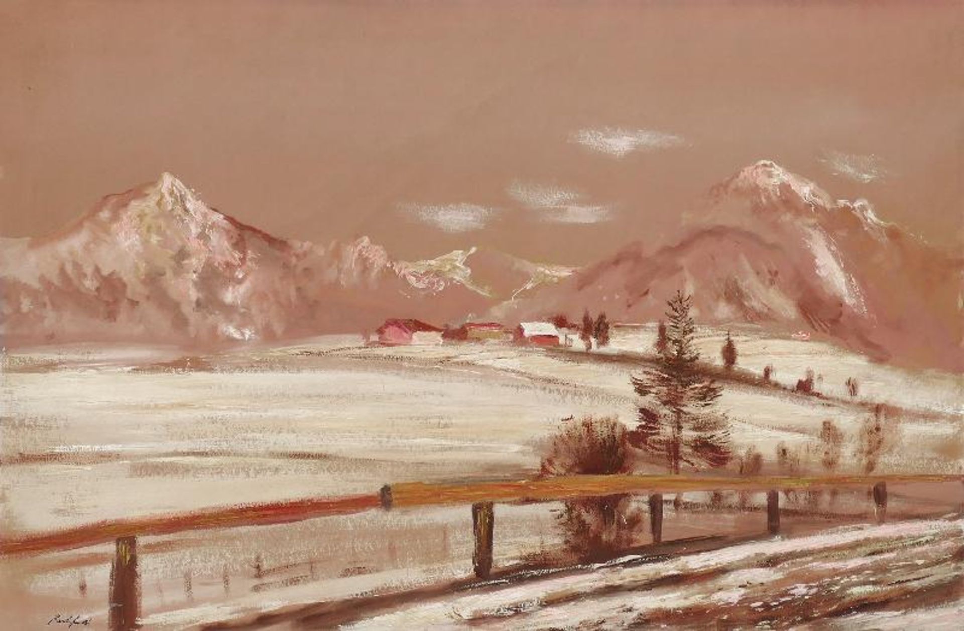 Kuhfuss, Paul (Berlin 1883 - 1960 Berlin)Oberbayern bei GarmischAquarell und Deckfarben auf getöntem