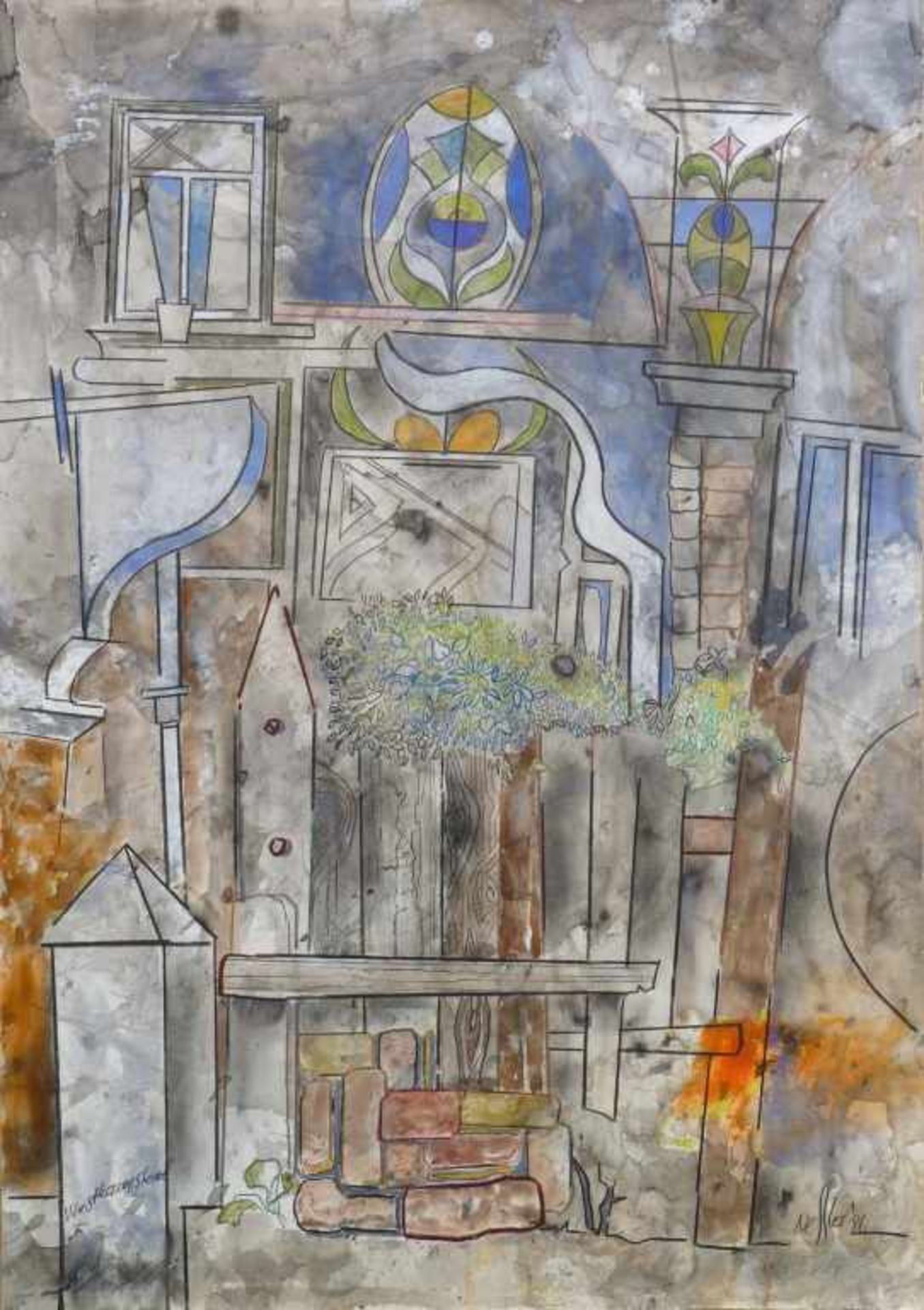 NESSLER, WALTER: "Westhamstead", 1986Graphit, Tusche, Aquarell und Tempera auf dünnem Karton55,0 x