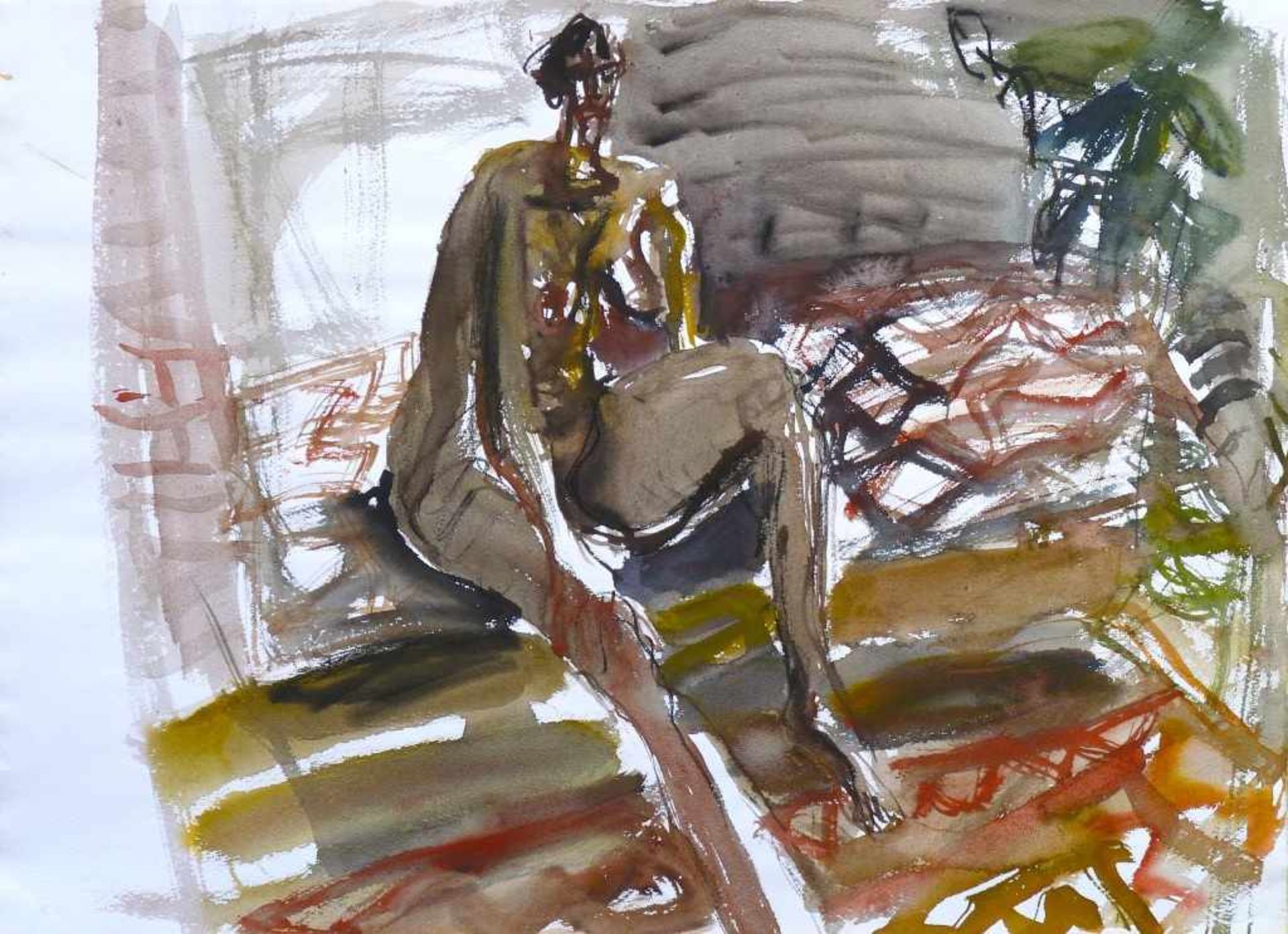 LEIFER, HORST: "Sitzender Akt", o.J.Aquarell auf Bütten47,5 x 65,3 cmverso von Sybille Leifer für