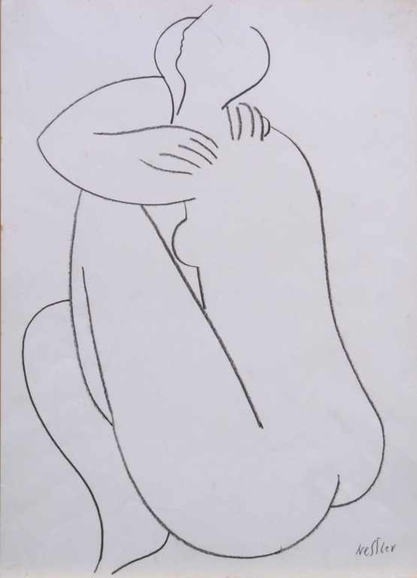 NESSLER, WALTER: "Sitzender Akt", o.J.Kohle auf Velin36,6 x 26,6 cm#signiertverso eine weitere