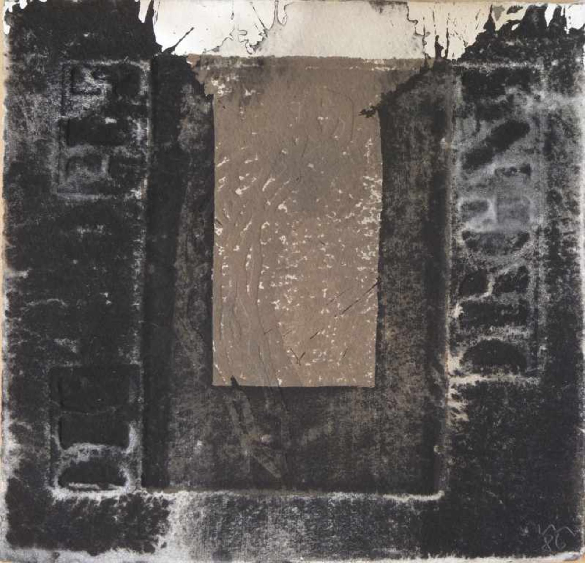 MORGNER, MICHAEL: "Angstfigur", 1986Tusche als Lavage über Prägung auf Bütten19,3 x 19,8