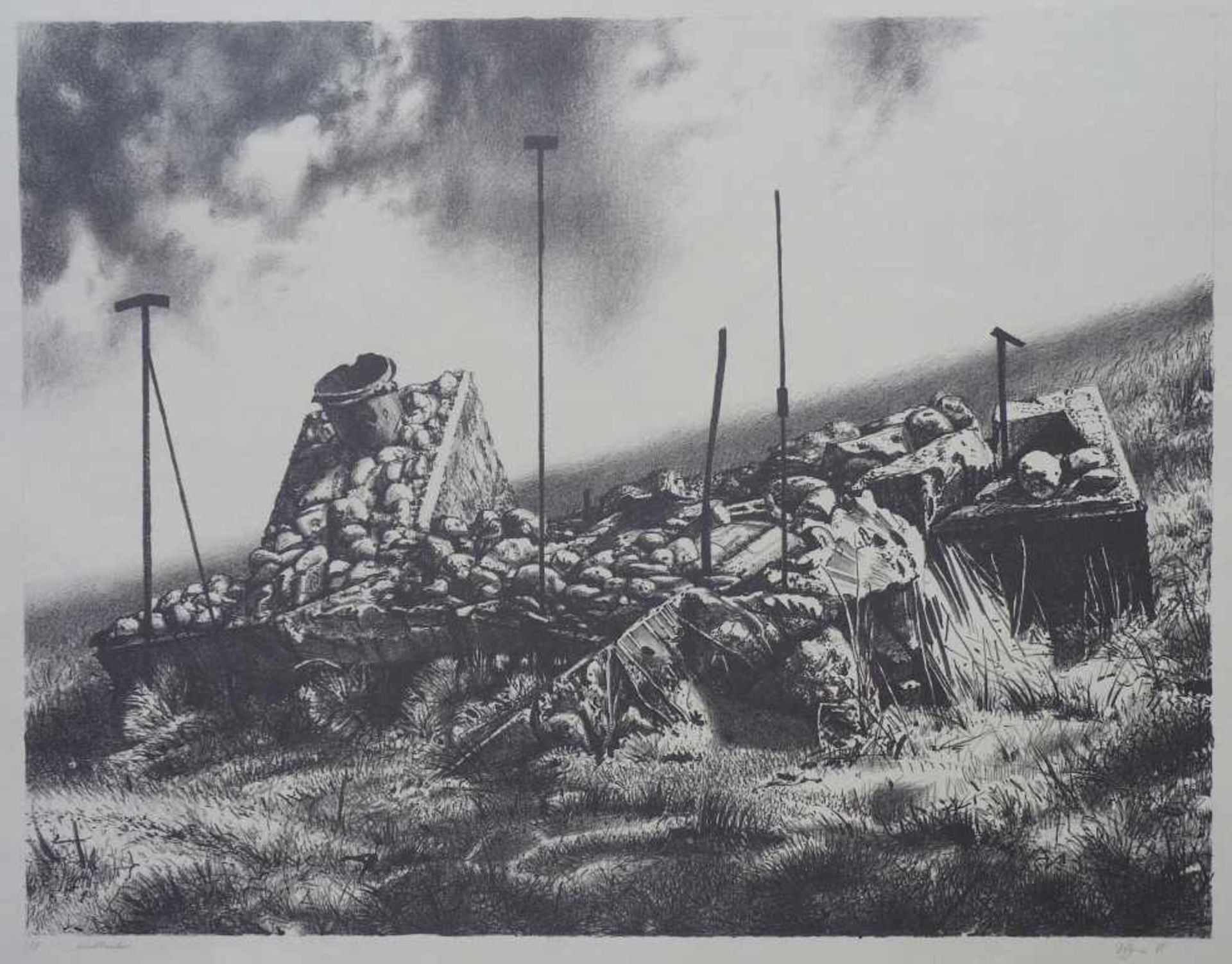 BÖHME, HEINZ-JÜRGEN: "Inselbunker", 1985Lithografie auf imitiertem Bütten50,0 x 64,8 (59,5 x 75,0)