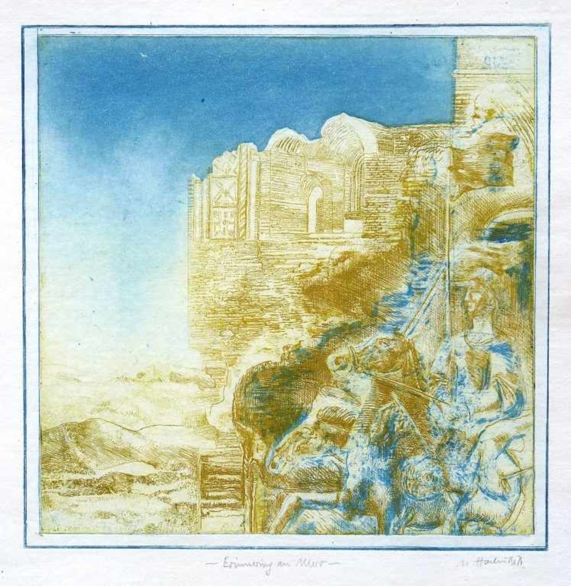HACHULLA, ULRICH: "Erinnerung an Murr", 1976Farbradierung auf Japan23,8 x 24,1 (56,5 x 42,0 cm)