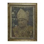 Bishop. Ancient tear of fresco on canvas. Cm 78x58 Color falls