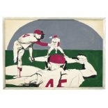 Abate Alberto (Roma 1946- 2012) Roma Baseball players 1969 70X100 Tempera on cardboard