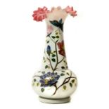 Vase in white and pink opaline painted with flowers, England, late XIX Century. h cm 28