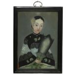 305 Chinese woman, XIX Century, 50X36 Painting on glass