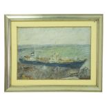 Romano Elio (Trapani 1909 -1996 Catania) Ship 50X70 Oil painting on canvas. Signed on the bottom