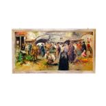 Giovanni Lorenzo Guidotti, XIX Century. Neapolitan Market. 100x 200, Oil painting on canvas. Signed