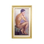 Italian painter of the XX Century. Nude of a man. 70X40, Oil on cardboard. Dated and signed on the