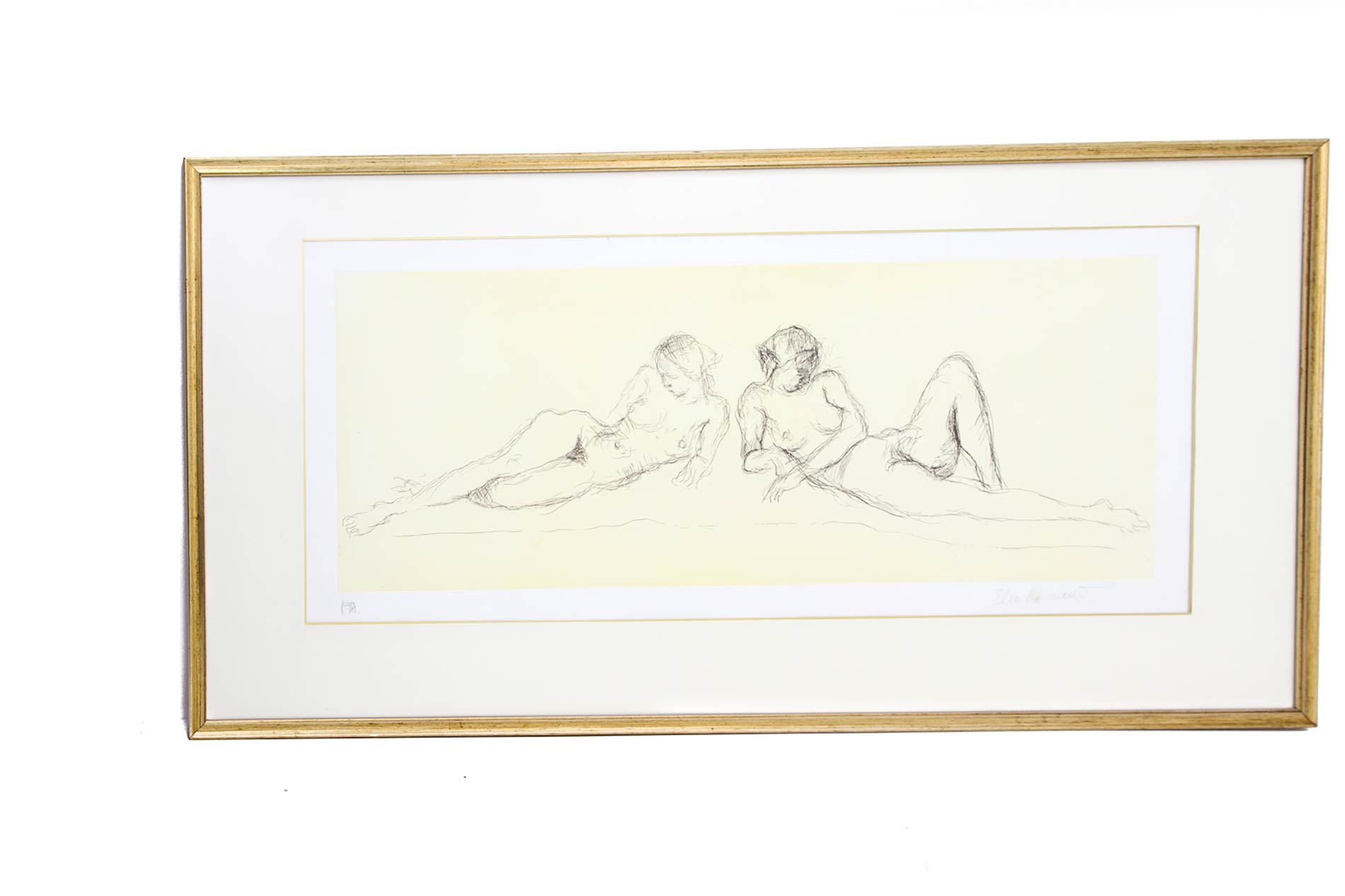 Elio Romano (Trapani,1909 – Catania,1996). Nude of women.Trial proof. 34x80. Signed on the bottom