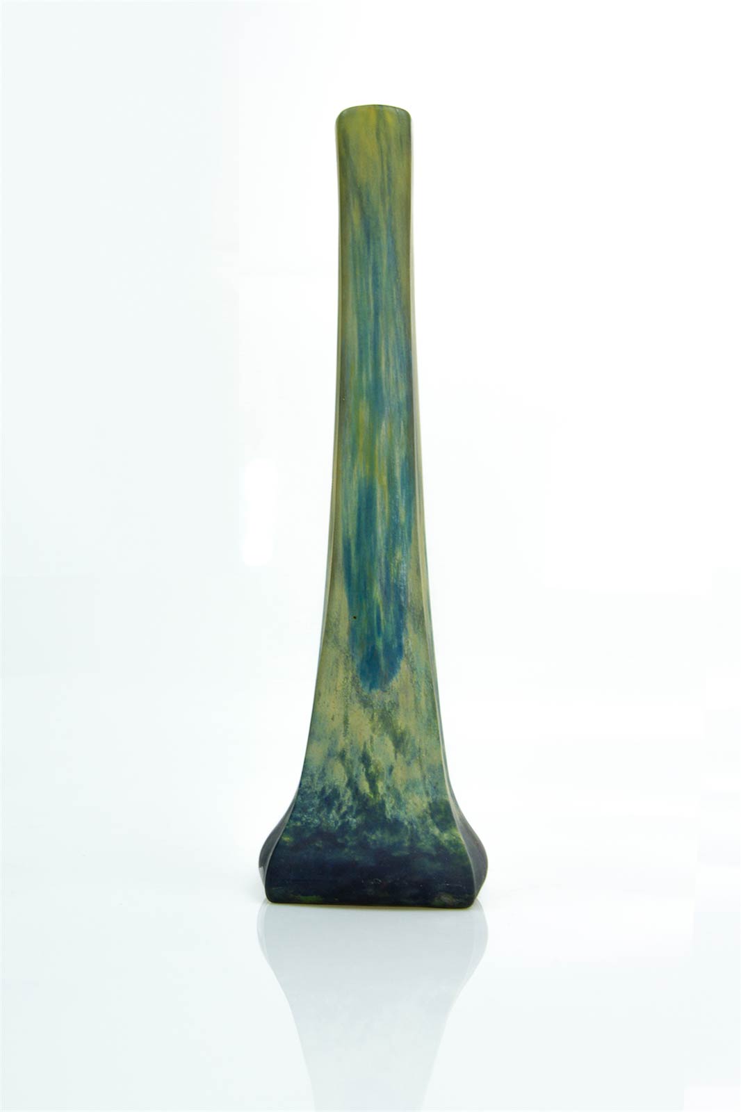 Daum glass vase, Early of XX Century, France, Nancy. Green and blue vase. H Cm 39 - Image 3 of 3