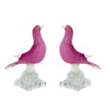 Pairs of doves. Murano. XX Secolo. Pink. H cm 28