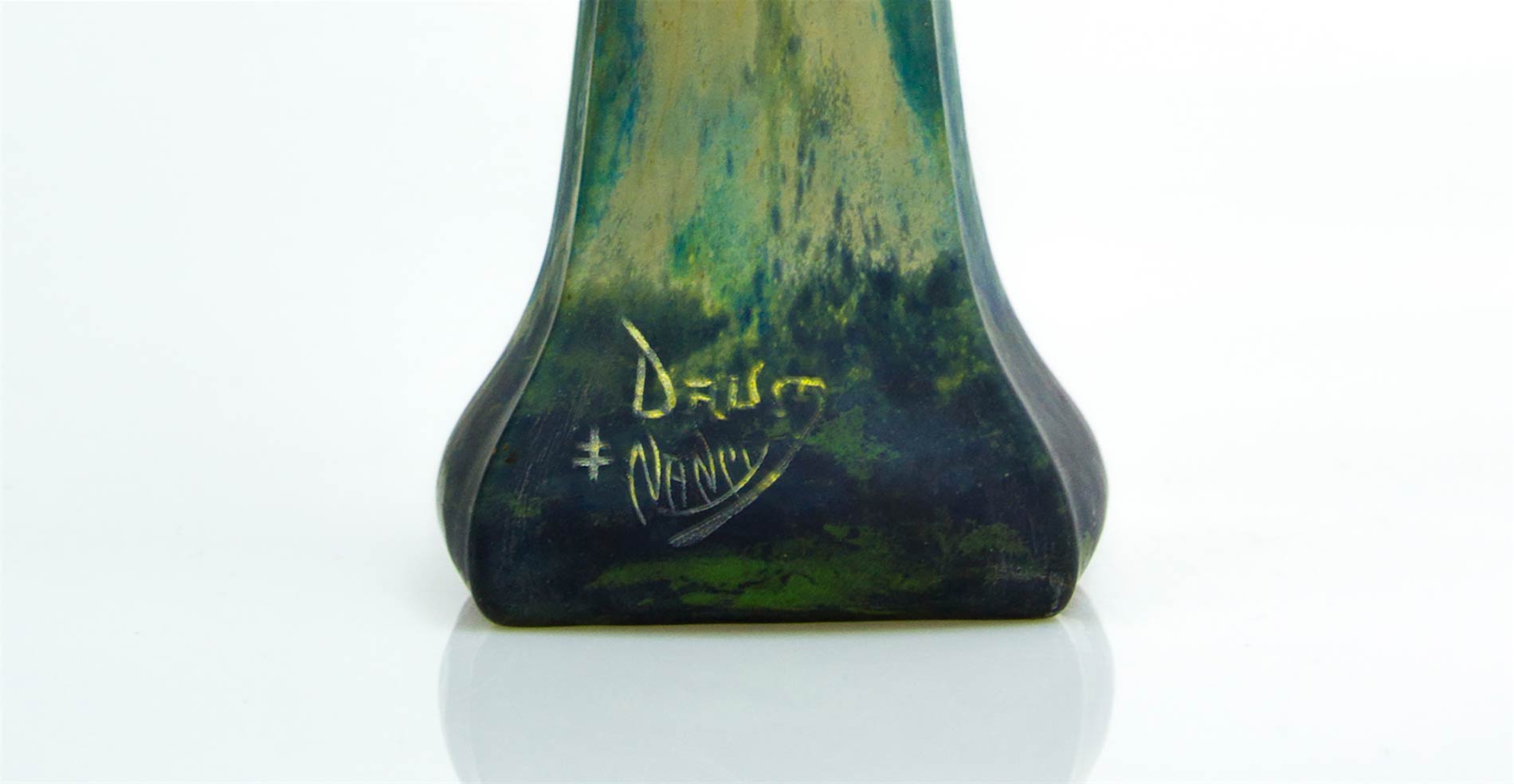 Daum glass vase, Early of XX Century, France, Nancy. Green and blue vase. H Cm 39 - Image 2 of 3