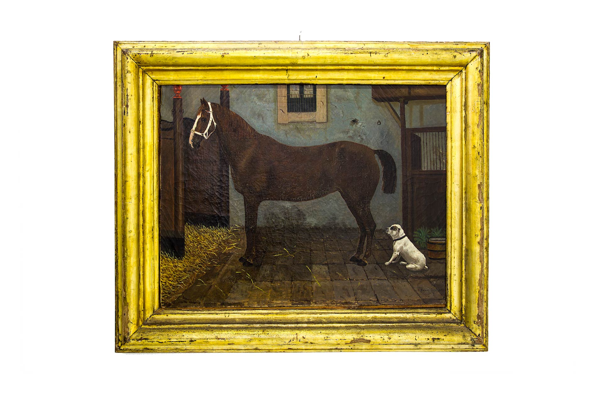 G. Cajani. Horse and dog. 53x70, Oil painting on canvas. Signed and dated 1880 on the bottom right.