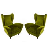 Pairs of Bergere armchair (Melchiorre Bega?), 1950s. Wood, velvet of silk stuffed, pontian green.