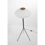 Floor Lamp's, 1950s. Lacquered metal, brass and glass, worked with triplex opal.