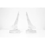 Pairs of crystal bookends. Lalique, XX Century. H cm 15