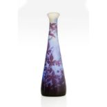 Gallè glass vase, Early of XX Century, France. A cameo glass with flowers decorations blue and