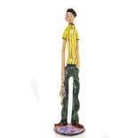 Statuette in polychroma majolica of Caltagirone. The fisherman. Signed D. Gregorio. H cm 34