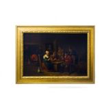 Flemish painter of the XVIII Century. Smoking in an interior. 36,5x54, Oil painting on canvas