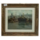 Briante Ezelino (Napoli 1901 -1971 Roma). Port landscape. 40X48.5, Oil on cardboard. Signed and