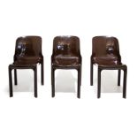 Kartell, designed by V.Magistretti, from the 60s. Set of three selene plastic chairs. H cm 80x49x38