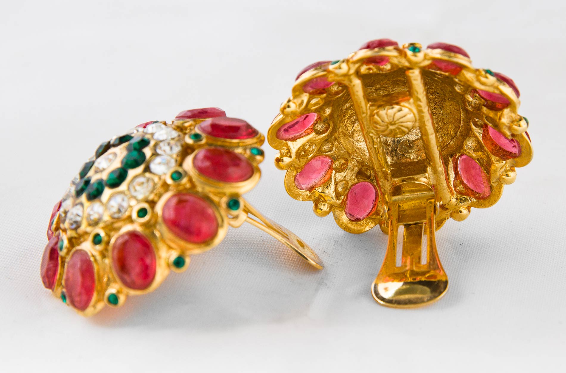 Cascio bijoux, Golden metal errings with colored stones - Image 3 of 3