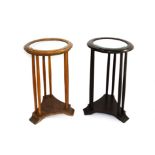 two side tables of the early xx century with wood and mirror. H cm 75, Diameter cm 44