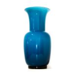 Venini. Opalino glass vase. Blown glass, worked to hand. Color sapphire. H Cm 36, diameter Cm 17.