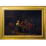 Flemish painter of the XVIII Century. Smoking in an interior. 36,5x54, Oil painting on canvas