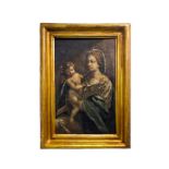 Italian painter from the 18th/19th century . Virgin Mary with child. 60x39, Oil paint on canvas