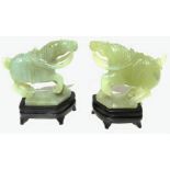 Pair of horses in jade with bases. China, XX Century. H 6 cm, in skatole.
