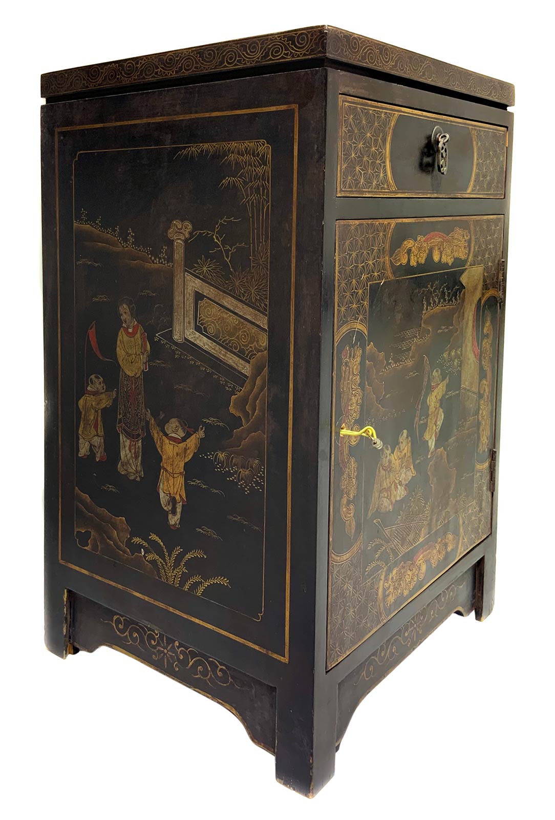 Chinese lacquered cabinet with genre scenes. 40s. H 63 Cm, Cm 40x35 - Image 4 of 6