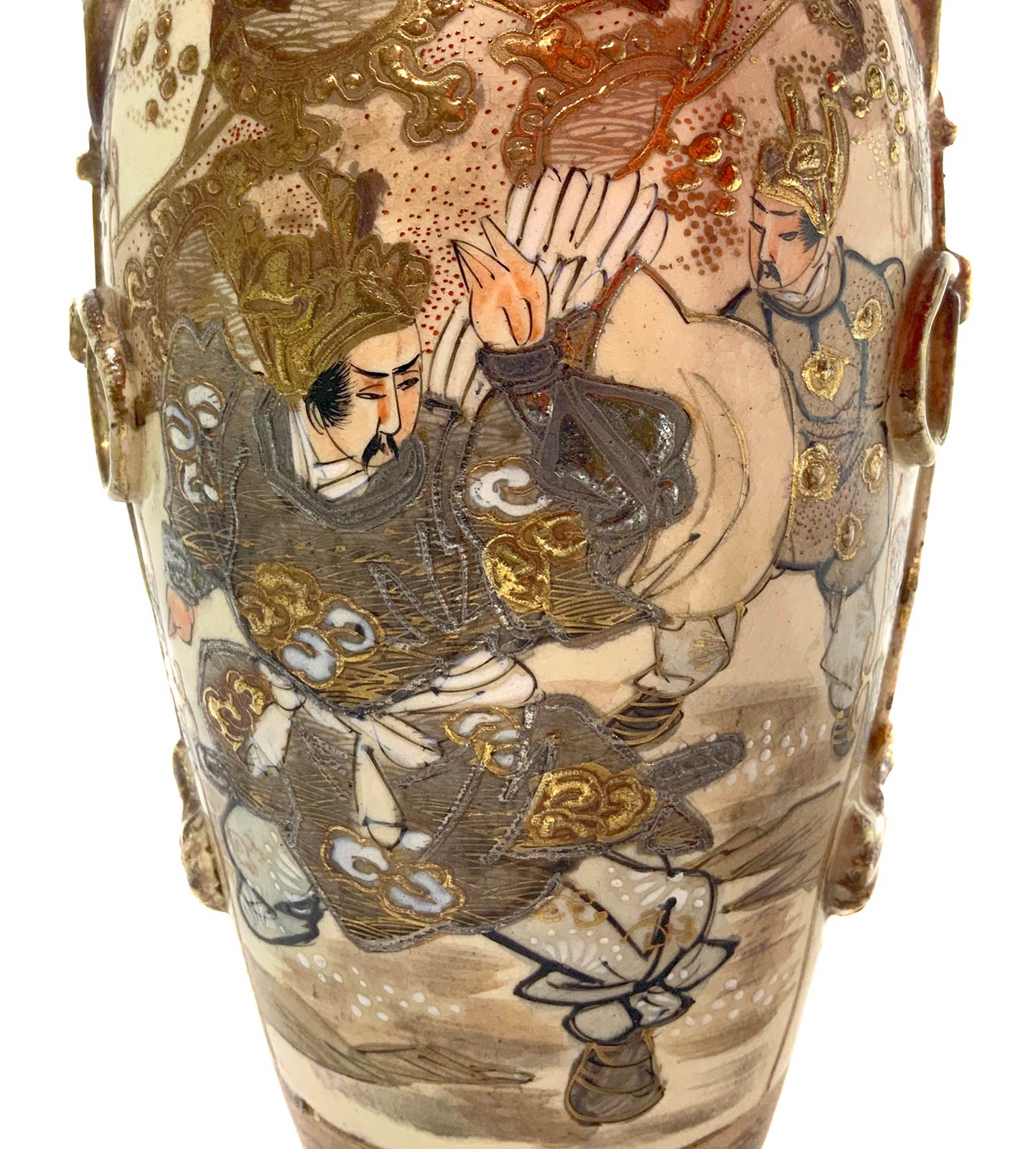 Satsuma vase. Japan. Late 19th century. With depiction of a Samurai I note and gold. H 25 Cm. - Image 2 of 4