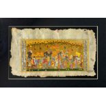 Refined Islamic miniature depicting Maharaja scene canopied elephant and vassals in tow, with