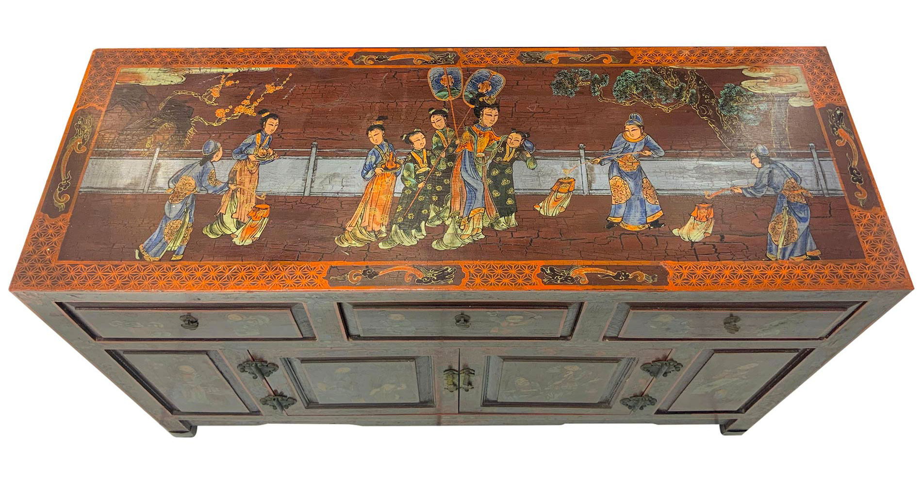 Mobile in lacquered wood with genre scenes. 60s, China. Hand painted. H 76 Cm, Cm 122x43 - Image 3 of 6