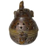 Bronze incense burner, cover with elephant head. India, 20th century, 15 x 11 cm.