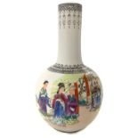 Vase with high neck lace and bearing decorations, depicting genre scenes. On the back dedication