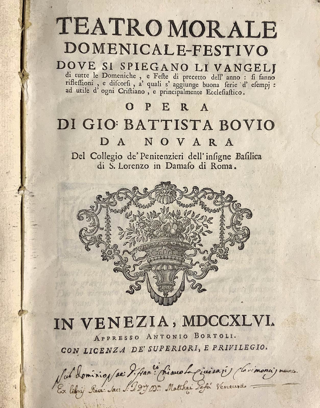 Gio. Battista Bovio, Teatro morale domenicale-festivo dove si spiegano li vangeli di tutte le