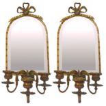 couple small mirrors with candle holders, XIX Century. Golden mercury, with love knot. H cm 38 x17,5