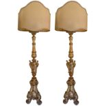 Pair of gilded wooden candlesticks leafy, Sicily, late eighteenth century. H 150 cm, excluding the
